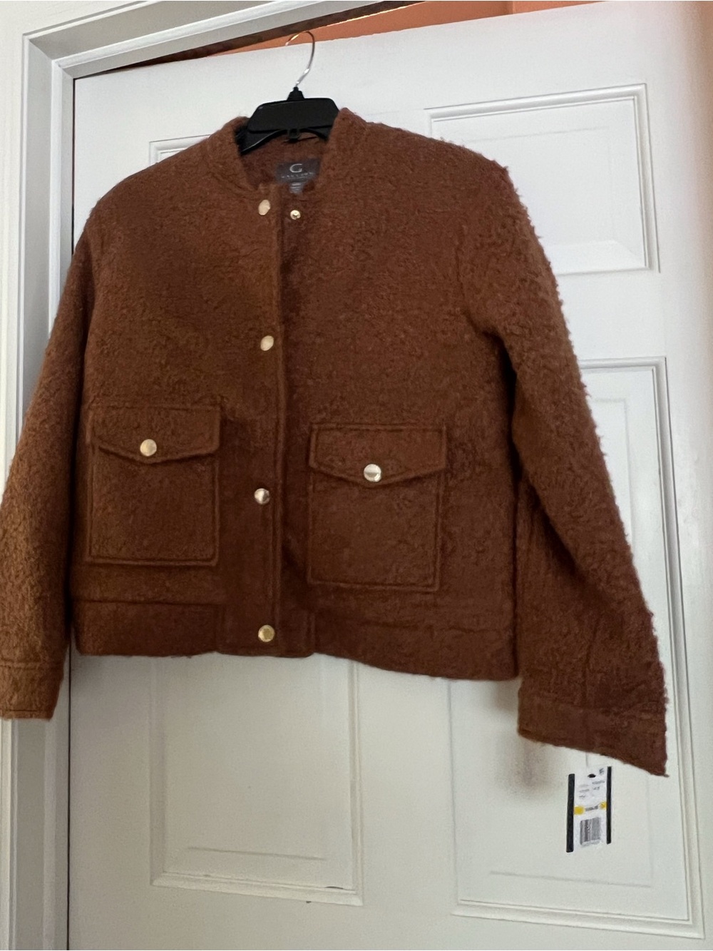 Gallery Toffee Teddy Bouclé Jacket with Snap Pockets
